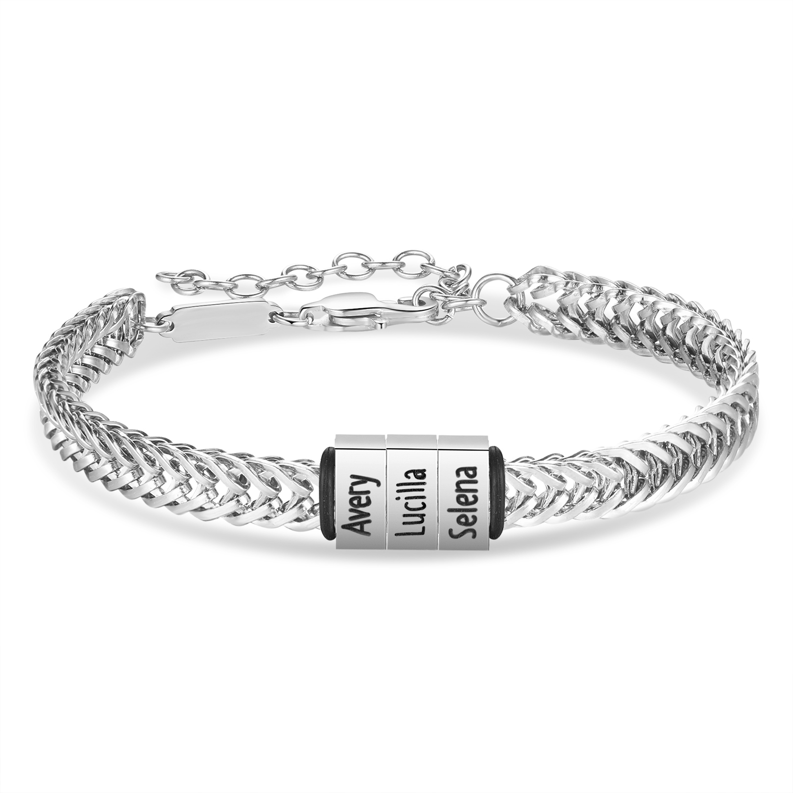 Bracelet Homme en acier inoxydable Personnalisée avec 4 Prénoms Bracelet Personnalisable Argent, Or et Noir | Jessemade