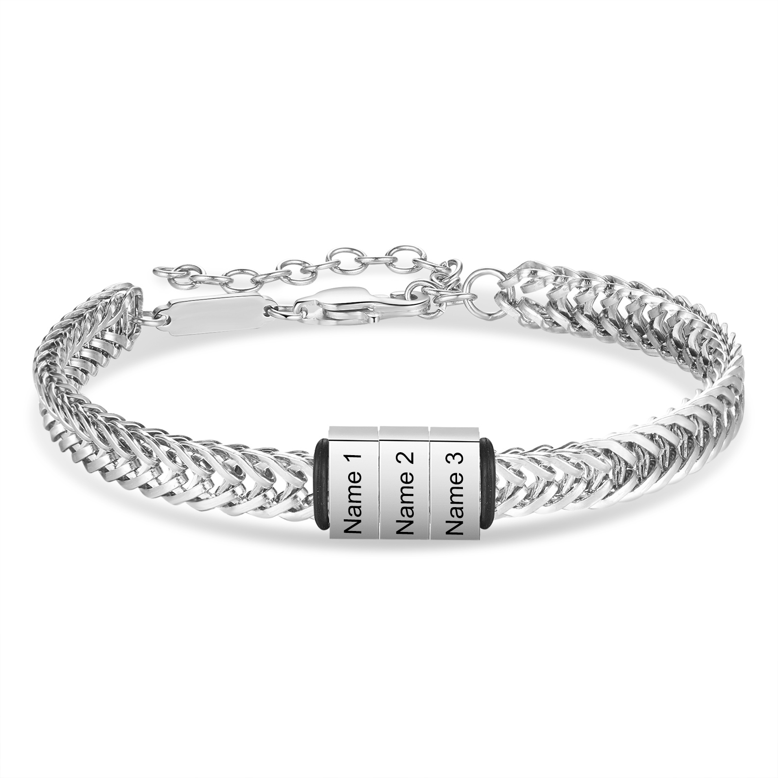 Bracelet Homme en acier inoxydable Personnalisée avec 4 Prénoms Bracelet Personnalisable Argent, Or et Noir | Jessemade