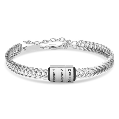 Bracelet Homme en acier inoxydable Personnalisée avec 4 Prénoms Bracelet Personnalisable Argent, Or et Noir | Jessemade