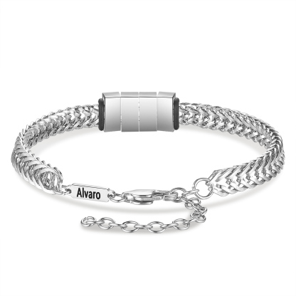 Bracelet Homme en acier inoxydable Personnalisée avec 5 Prénoms Bracelet Personnalisable Argent, Or et Noir | Jessemade