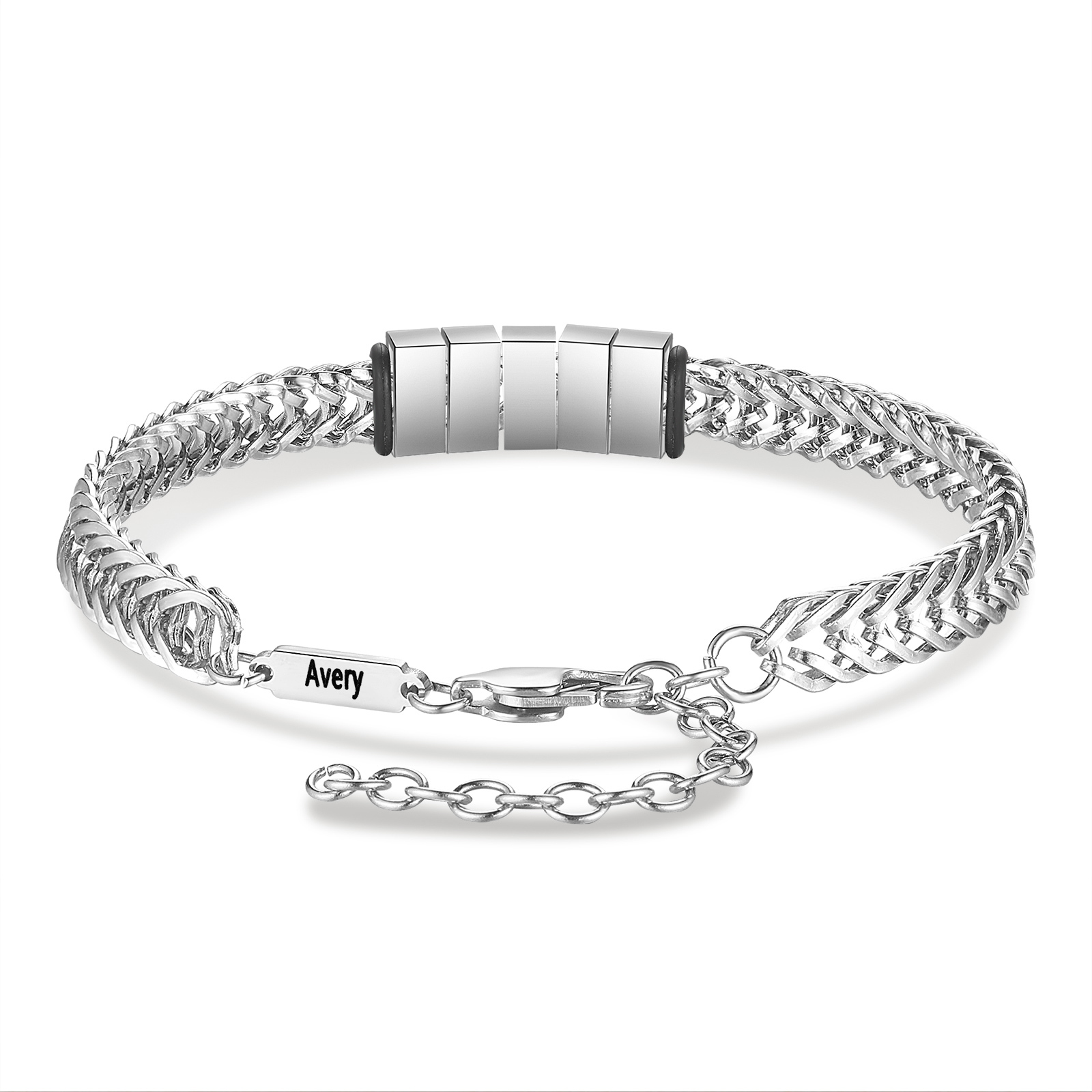 Bracelet Homme en acier inoxydable Personnalisée avec 6 Prénoms Bracelet Personnalisable Argent, Or et Noir | Jessemade