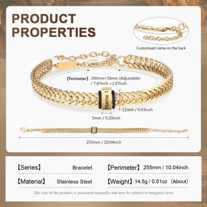 Bracelet Homme en acier inoxydable Personnalisée avec 2 Prénoms Bracelet Personnalisable Argent, Or et Noir | Jessemade