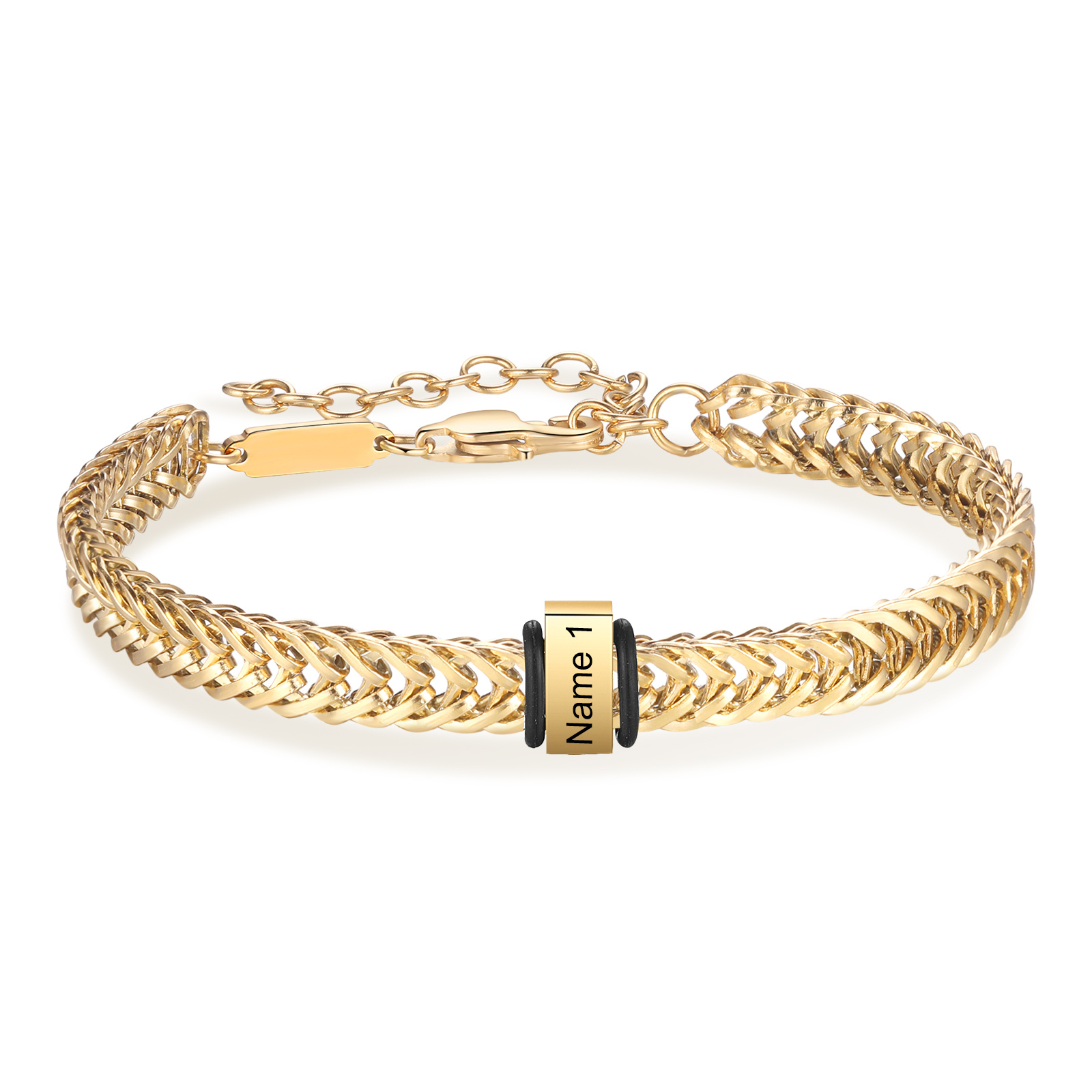 Bracelet Homme en acier inoxydable Personnalisée avec 2 Prénoms Bracelet Personnalisable Argent, Or et Noir | Jessemade