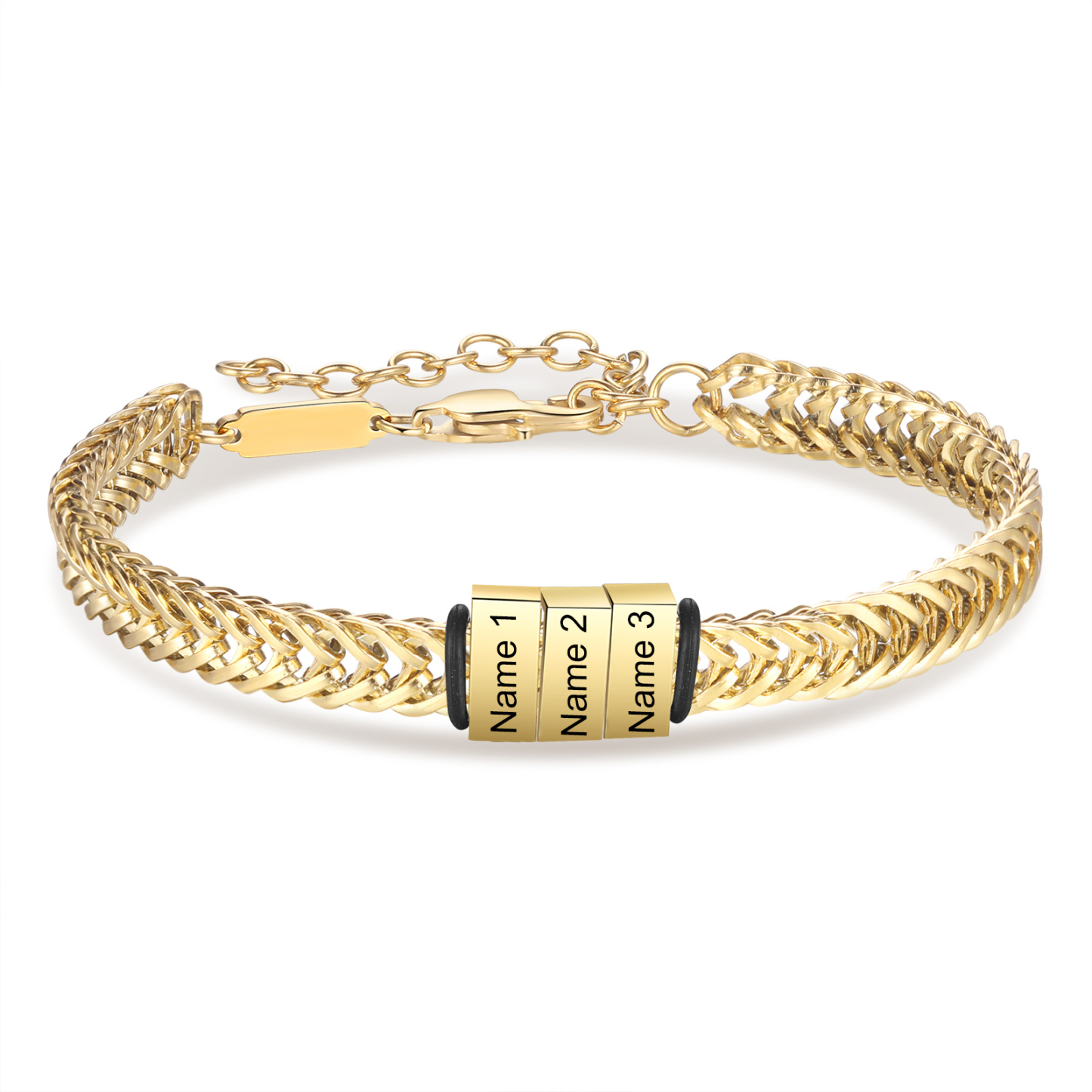 Bracelet Homme en acier inoxydable Personnalisée avec 4 Prénoms Bracelet Personnalisable Argent, Or et Noir | Jessemade