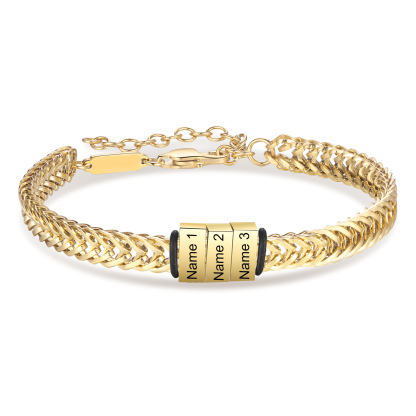 Bracelet Homme en acier inoxydable Personnalisée avec 4 Prénoms Bracelet Personnalisable Argent, Or et Noir | Jessemade