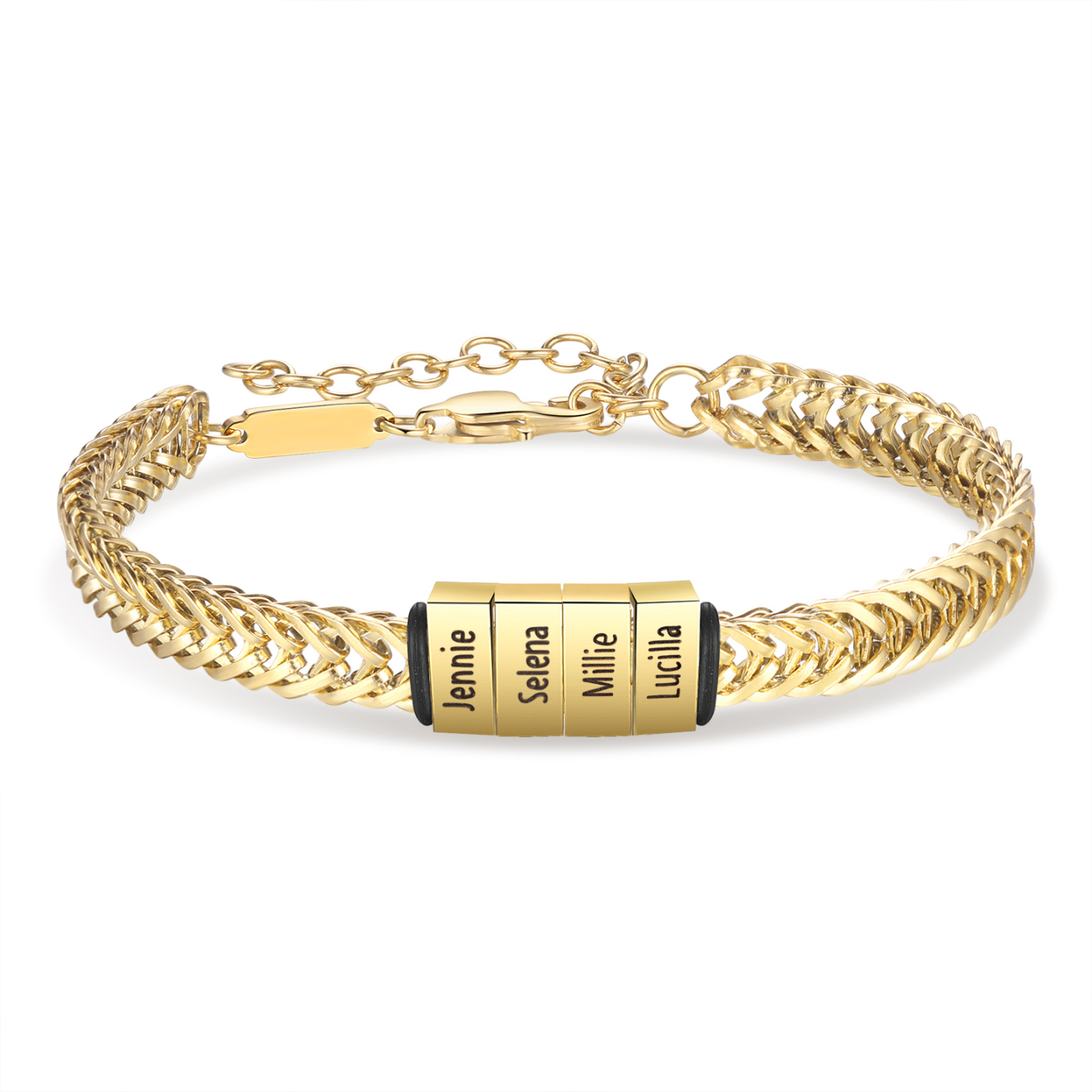 Bracelet Homme en acier inoxydable Personnalisée avec 5 Prénoms Bracelet Personnalisable Argent, Or et Noir | Jessemade