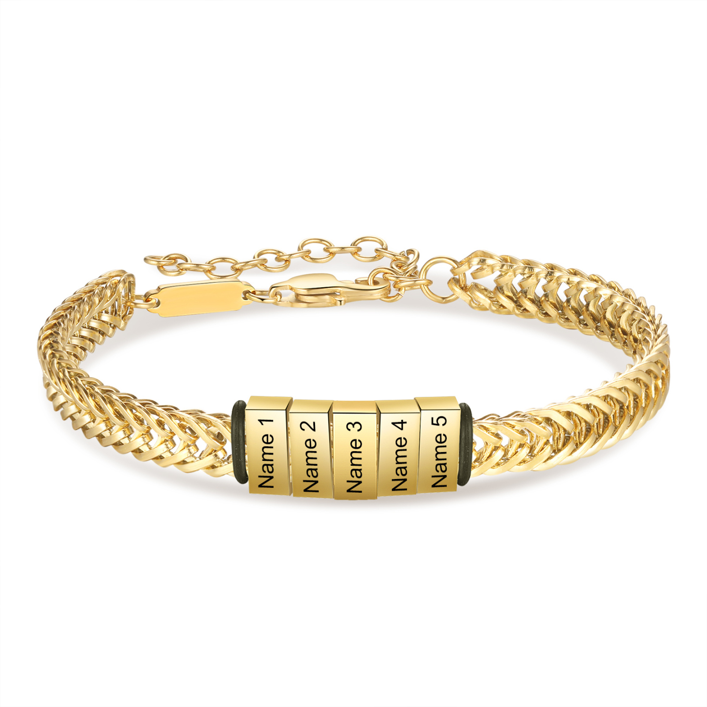 Bracelet Homme en acier inoxydable Personnalisée avec 6 Prénoms Bracelet Personnalisable Argent, Or et Noir | Jessemade