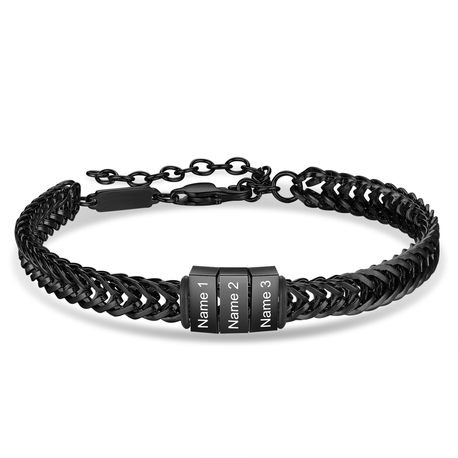 Bracelet Homme en acier inoxydable Personnalisée avec 4 Prénoms Bracelet Personnalisable Argent, Or et Noir | Jessemade