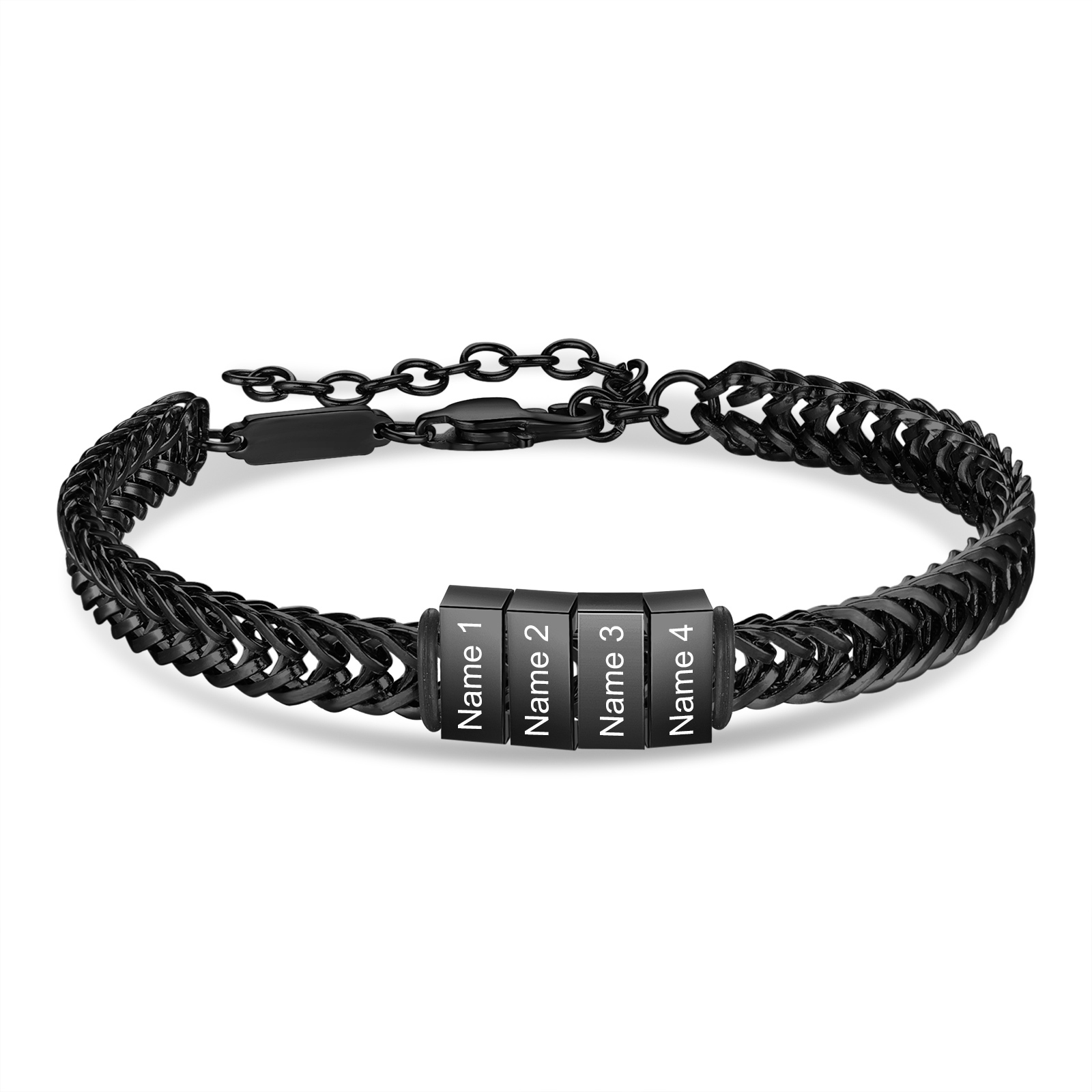 Bracelet Homme en acier inoxydable Personnalisée avec 5 Prénoms Bracelet Personnalisable Argent, Or et Noir | Jessemade