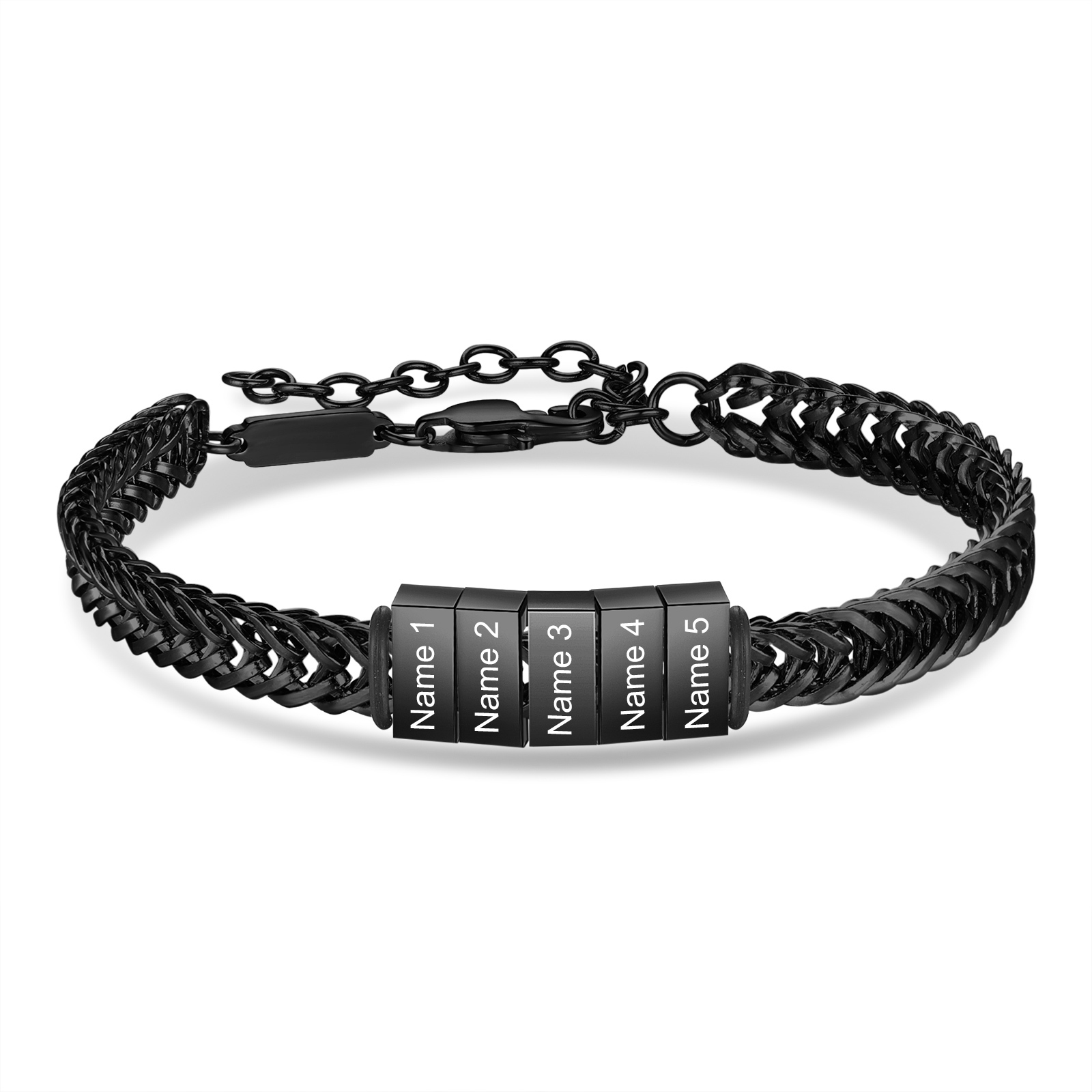 Bracelet Homme en acier inoxydable Personnalisée avec 6 Prénoms Bracelet Personnalisable Argent, Or et Noir | Jessemade