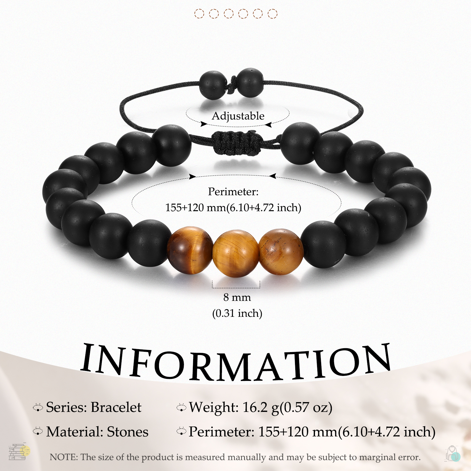 Bracelet 1 Prénom Personnalisé Pierres Oeil de Tigre Brun Bracelet Personnalisé homme｜Jessemade