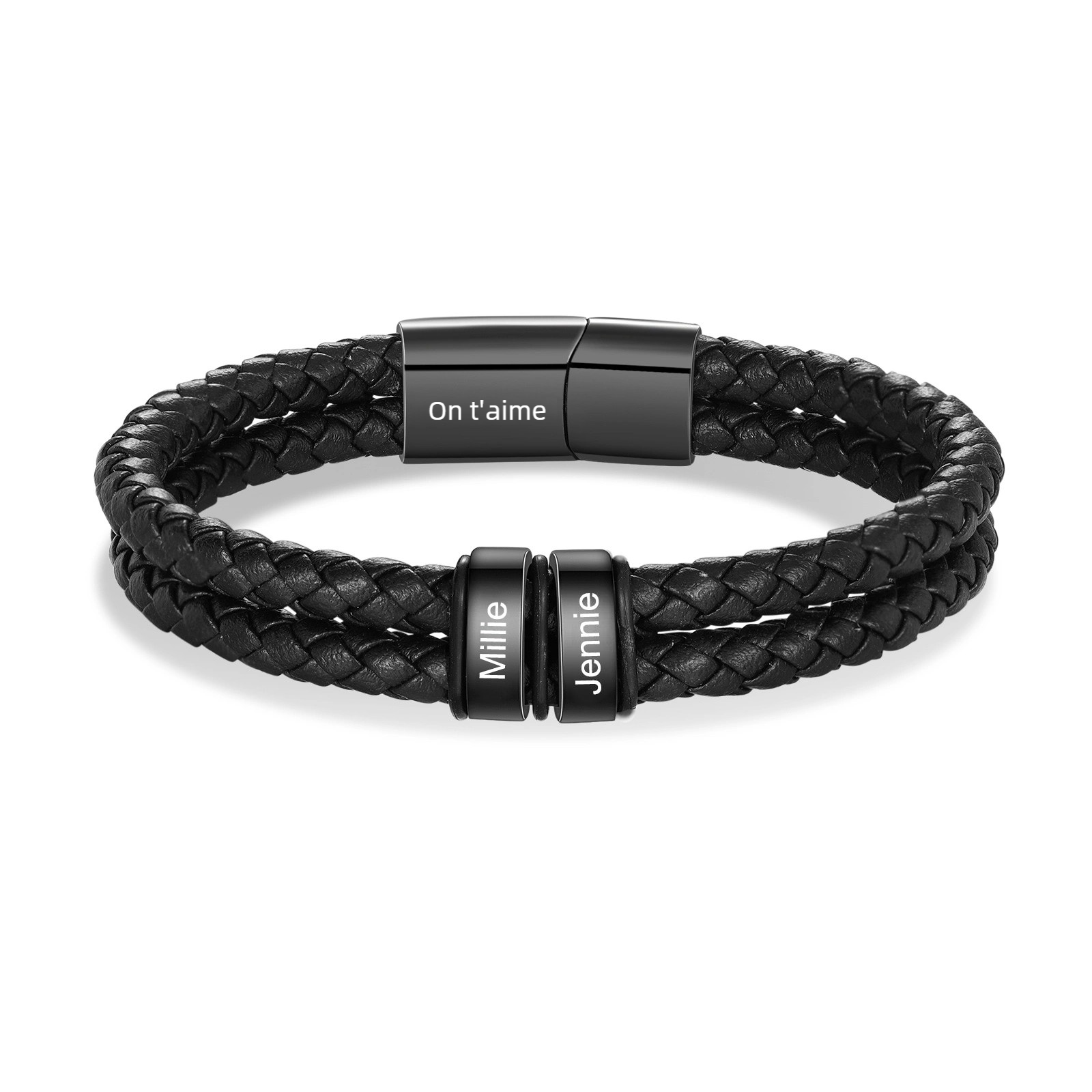 Bracelet Homme personnalisé avec 2-6 Prénoms et 1 Texte gravé | Jessemade