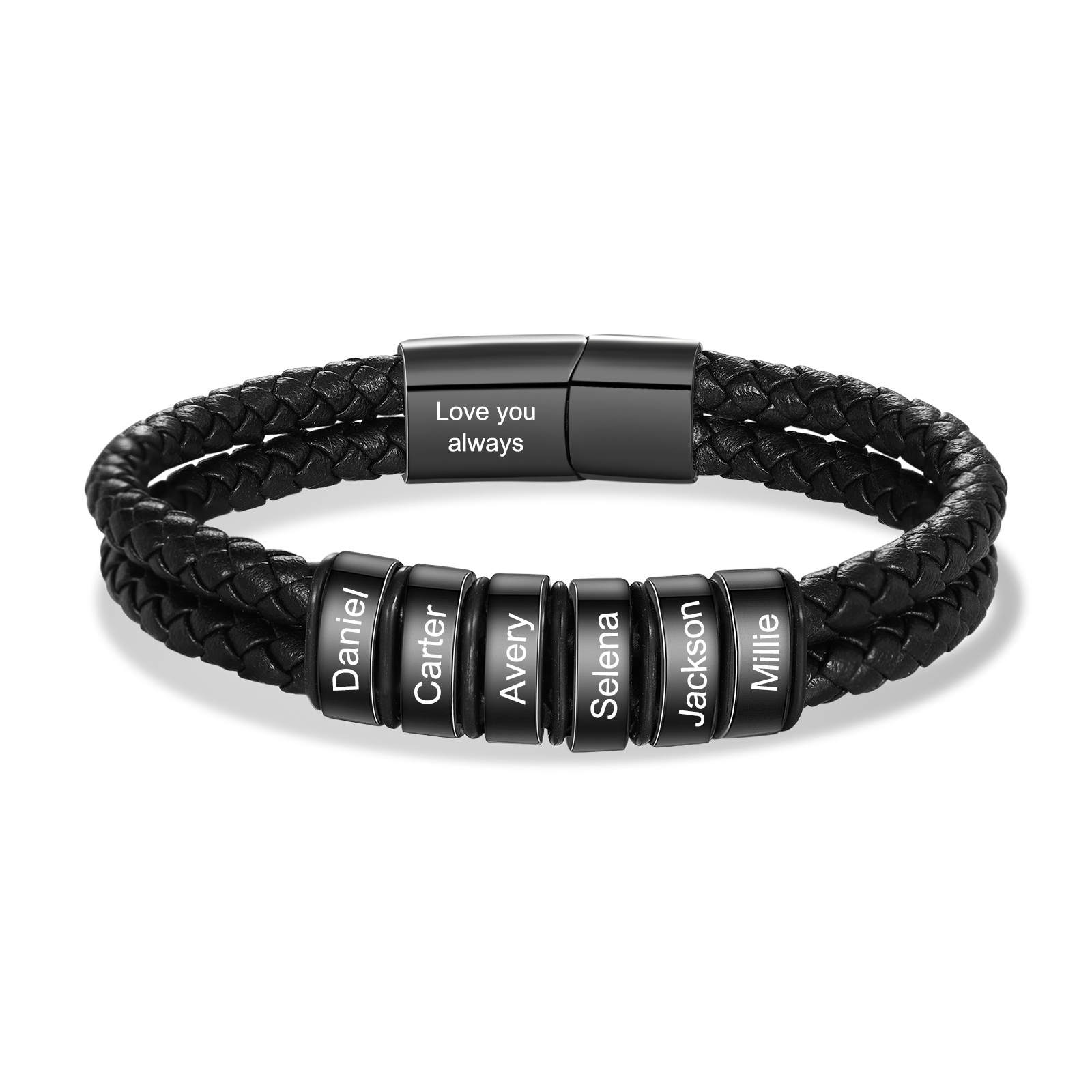 Bracelet Homme personnalisé avec 6 Prénoms et 1 Texte gravé | Jessemade