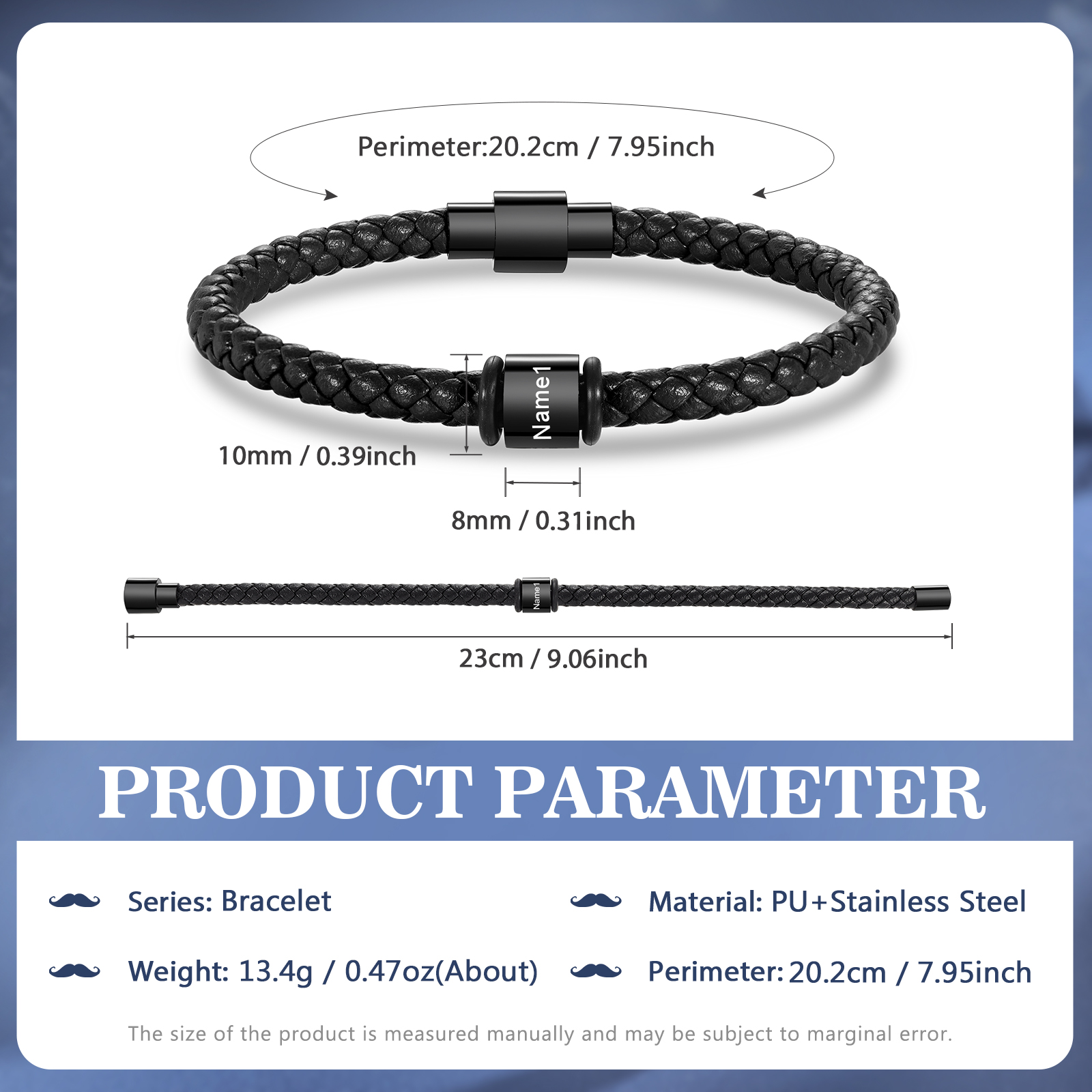 [Copy]À mon homme - Bracelet Cuir tressé 5 Prénoms Personnalisés Bracelet Homme