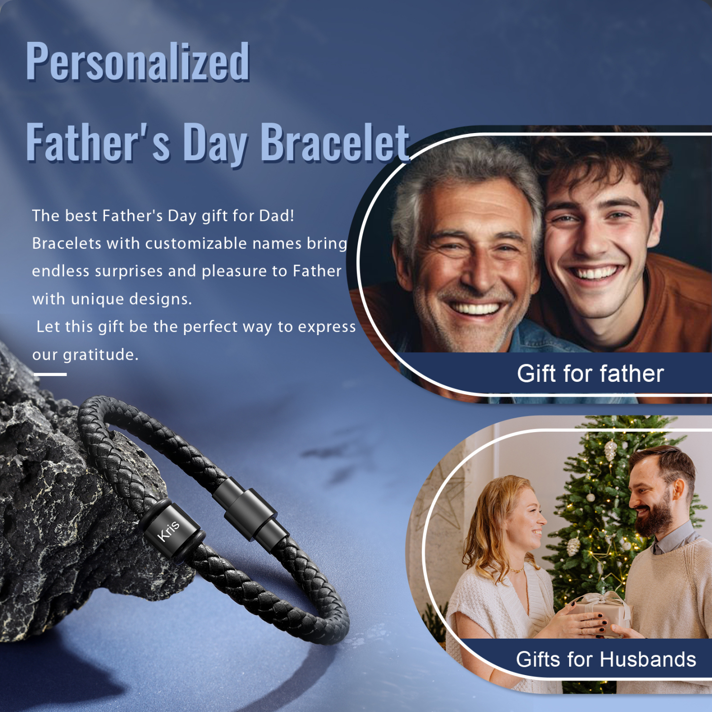 [Copy]À mon homme - Bracelet Cuir tressé 5 Prénoms Personnalisés Bracelet Homme