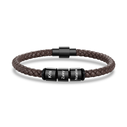 Bracelet en Cuir tressé 3 Prénoms Personnalisés Bracelet Homme