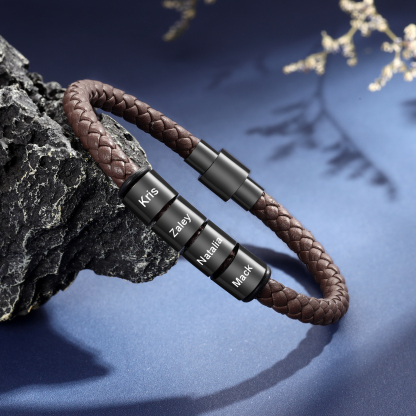 Bracelet en Cuir tressé 4 Prénoms Personnalisés Bracelet Homme