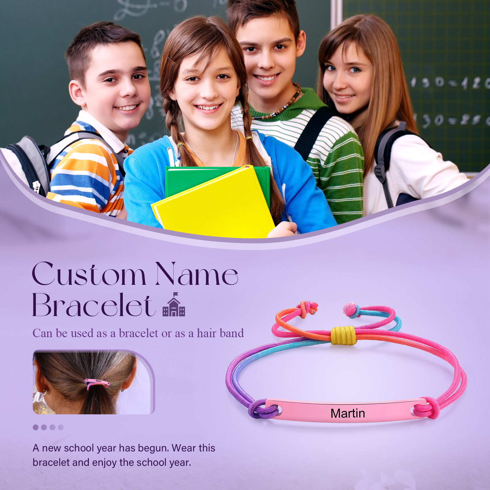 Bracelets 1 Prenom Personnalise - Cadeau Rentrée Scolaire Premier Jour d’École pour Enfants
