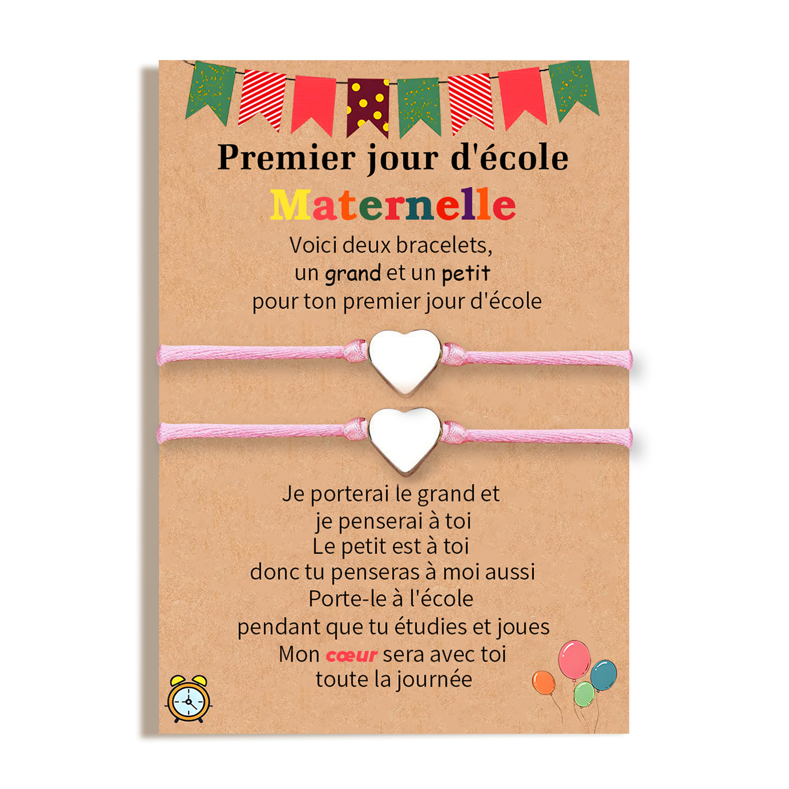 2PCS Ensemble de Bracelets Cœur Corde élastiques - Cadeau Rentrée Scolaire Premier jour d’école maternelle