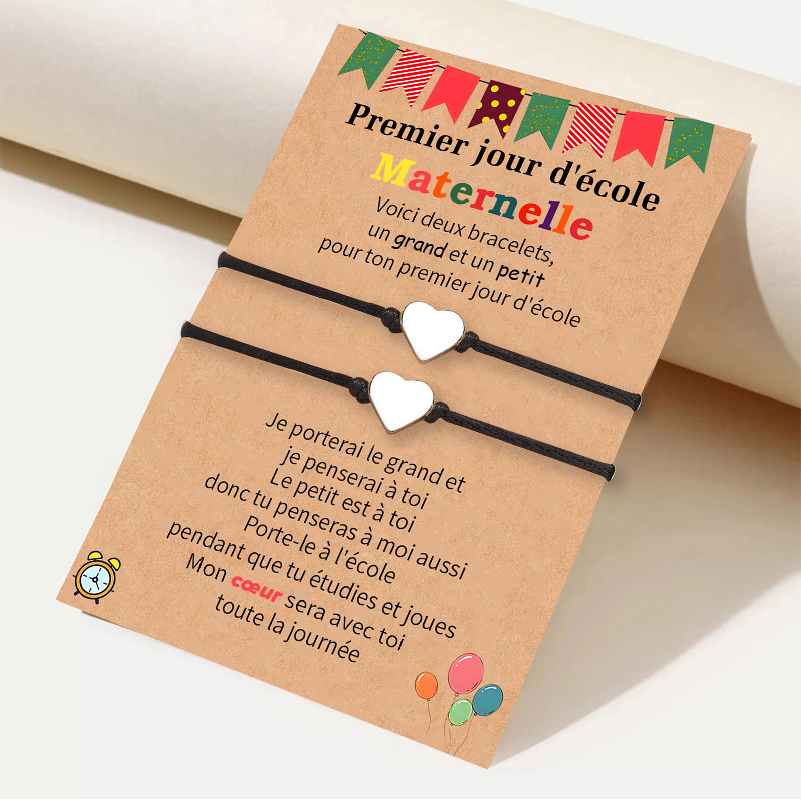 2PCS Ensemble de Bracelets Cœur Corde élastiques - Cadeau Rentrée Scolaire Premier jour d’école maternelle