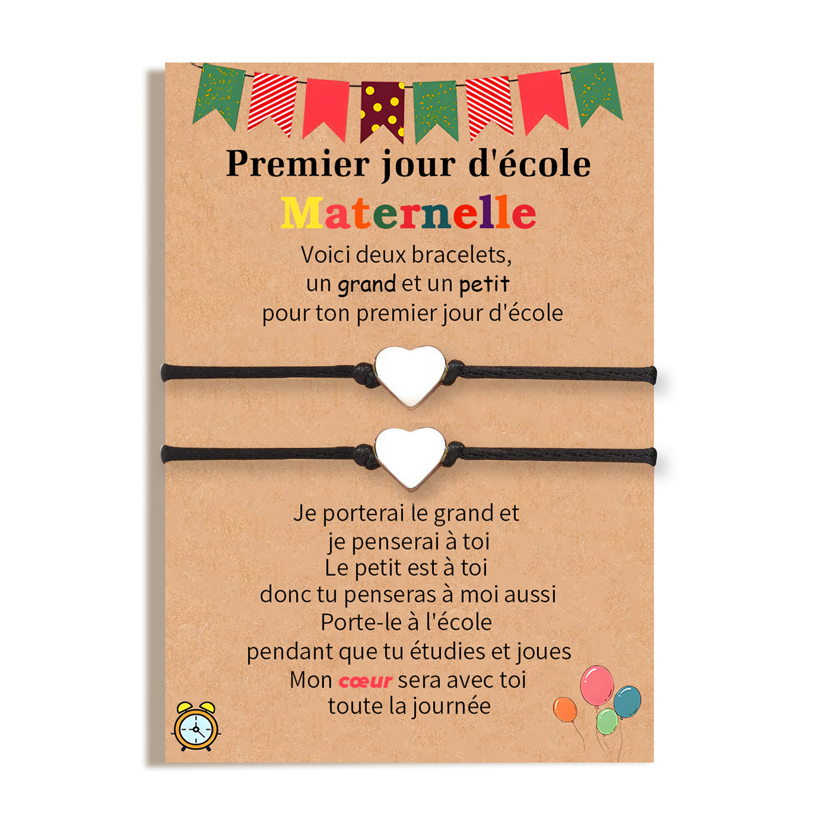 Jessemade FR 2PCS Ensemble de Bracelets Cœur Corde élastiques - Cadeau Rentrée Scolaire Premier jour d’école maternelle