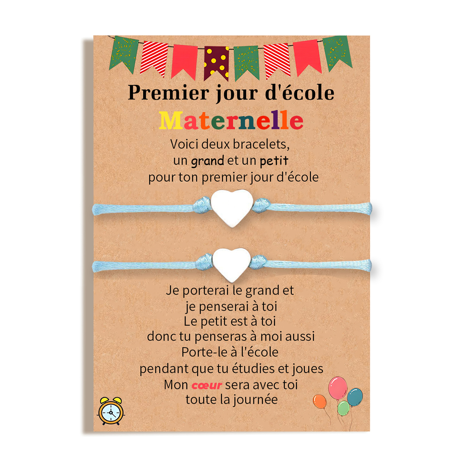2PCS Ensemble de Bracelets Cœur Corde élastiques - Cadeau Rentrée Scolaire Premier jour d’école maternelle