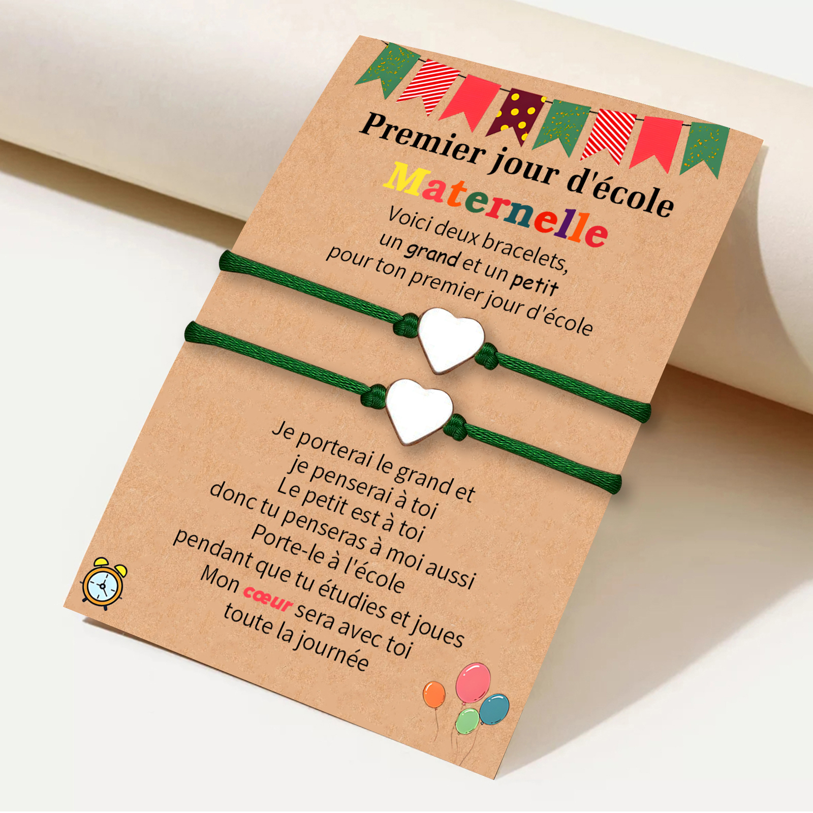 2PCS Ensemble de Bracelets Cœur Corde élastiques - Cadeau Rentrée Scolaire Premier jour d’école maternelle