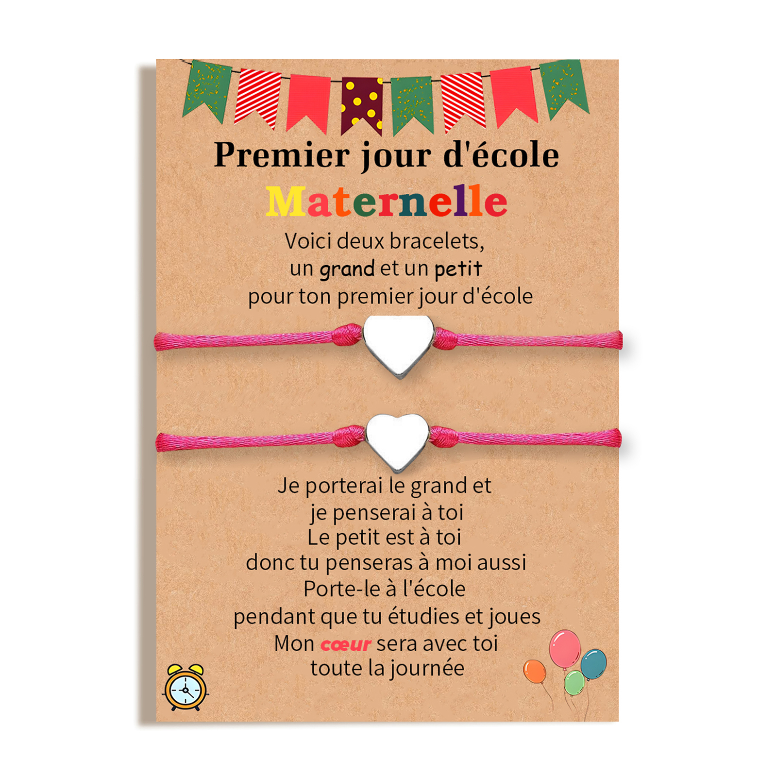 2PCS Ensemble de Bracelets Cœur Corde élastiques - Cadeau Rentrée Scolaire Premier jour d’école maternelle
