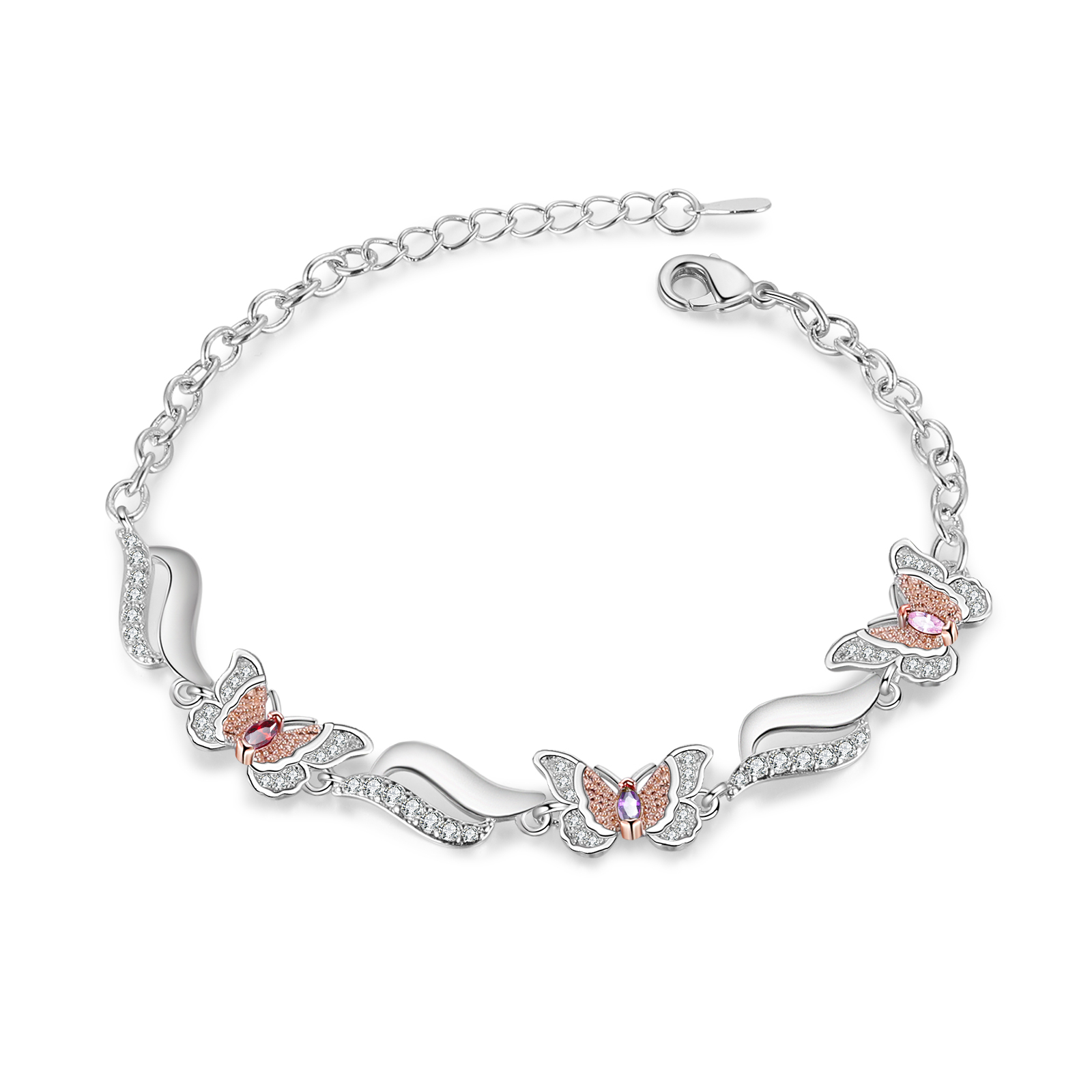 Bracelet Papillon 3 Prénoms Personnalisés avec 3 Pierres de Naissance Bracelet Personnalisé Femme | Jessemade