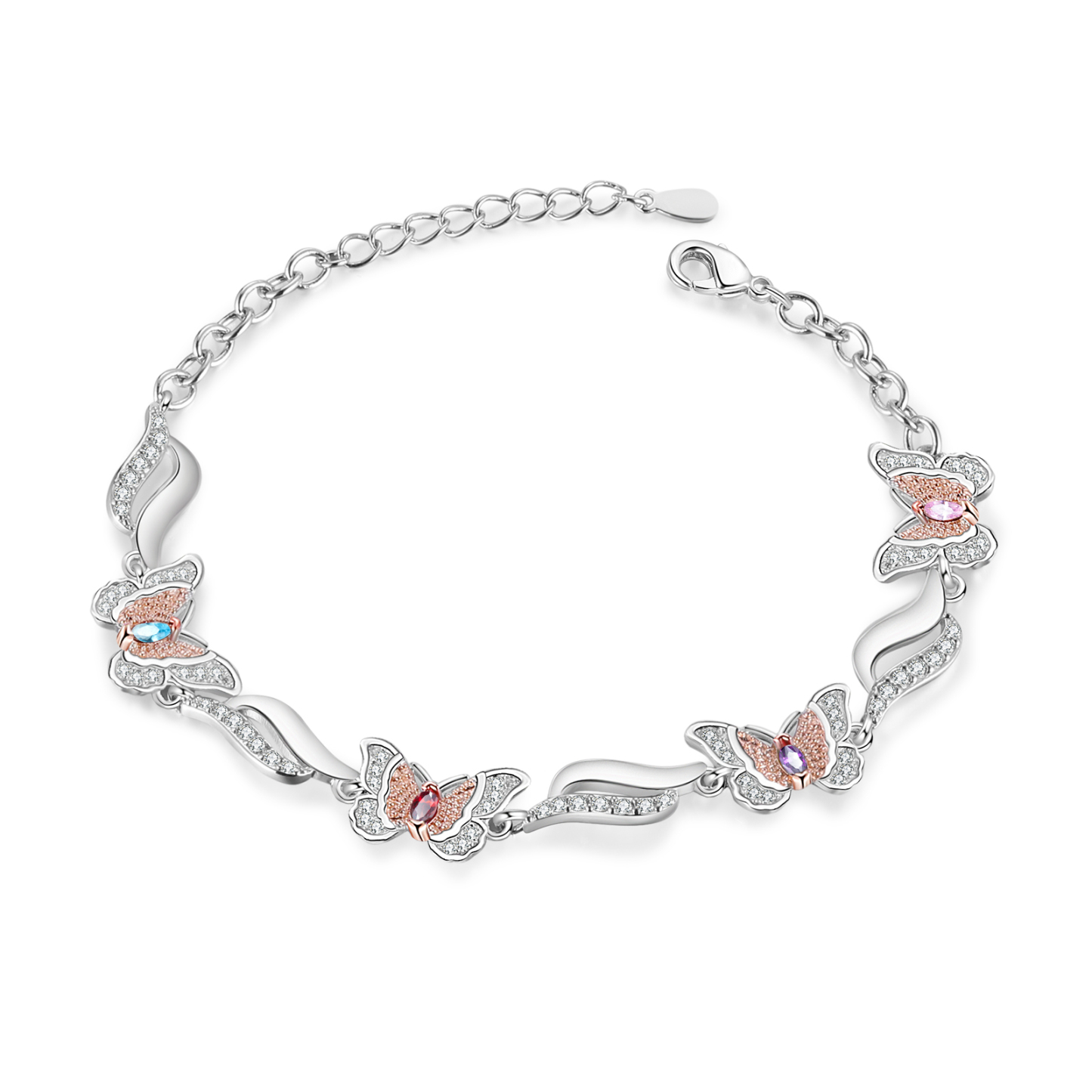 Bracelet Papillon 4 Prénoms Personnalisés avec 4 Pierres de Naissance Bracelet Personnalisé Femme | Jessemade
