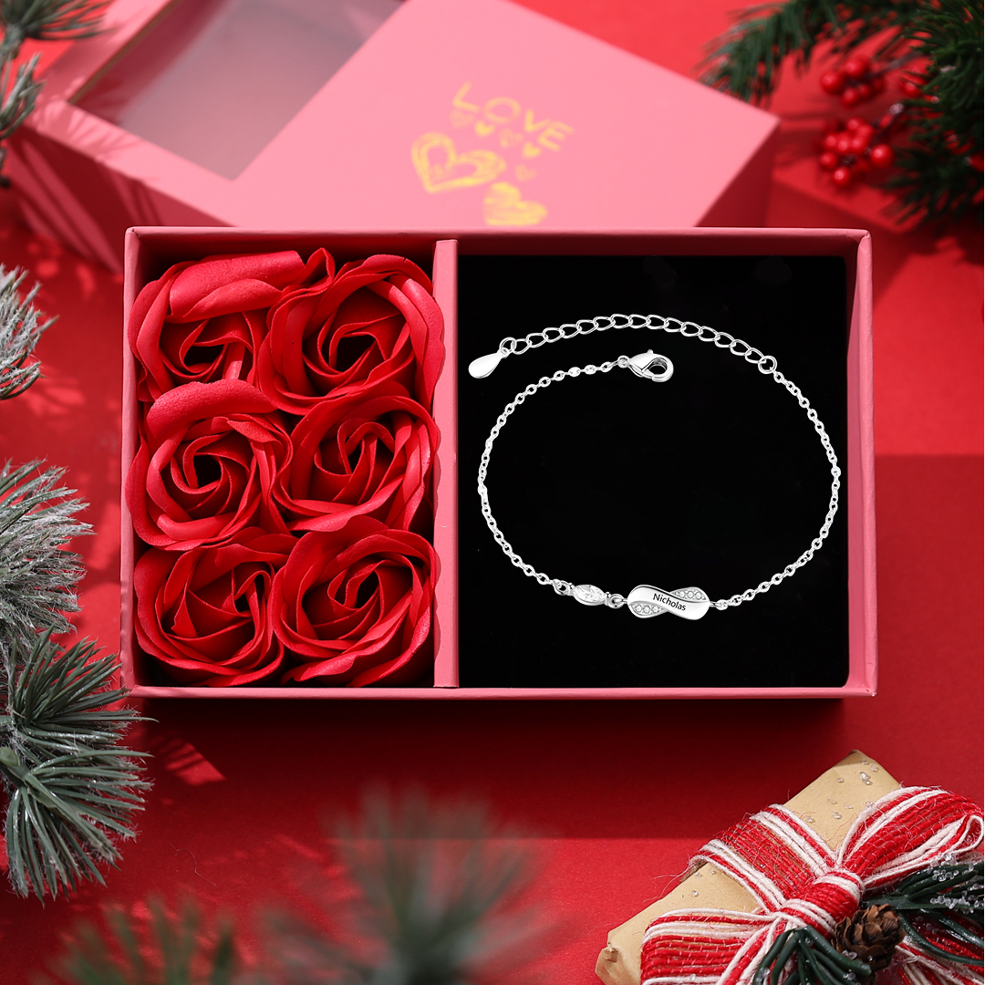 Bracelet Prénom Personnalisé pour Femme – Jusqu’à 5 Noms, Bracelet Infini Symbolique d’Amour