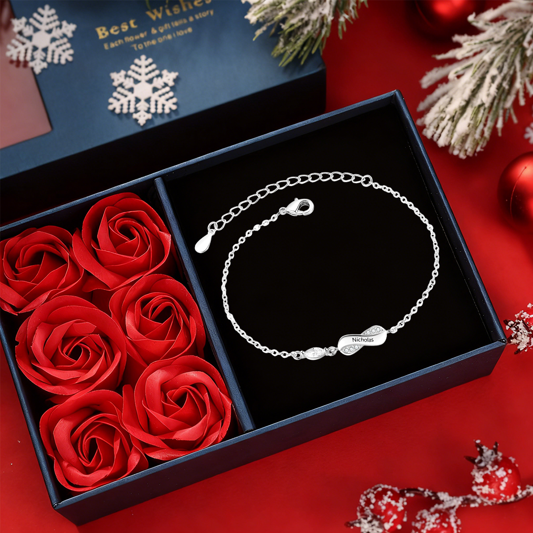 Bracelet Prénom Personnalisé pour Femme – Jusqu’à 5 Noms, Bracelet Infini Symbolique d’Amour