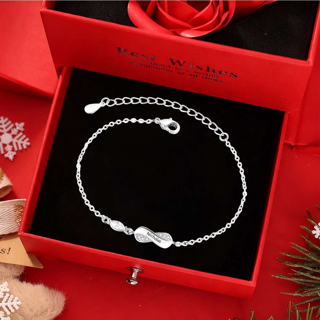 Bracelet Prénom Personnalisé pour Femme – Jusqu’à 5 Noms, Bracelet Infini Symbolique d’Amour