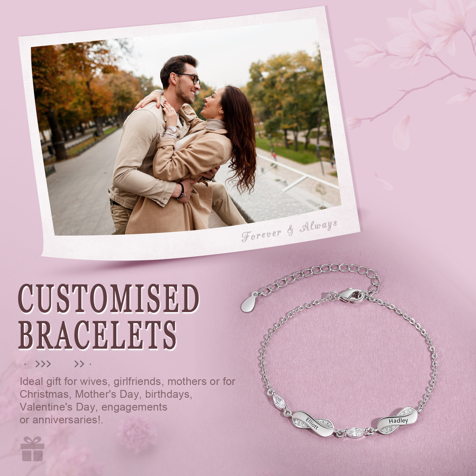 Bracelet Infini Élégance 2 personnalisé Prénom bracelet personnalisé femme Cadeau pour femme｜Jessemade