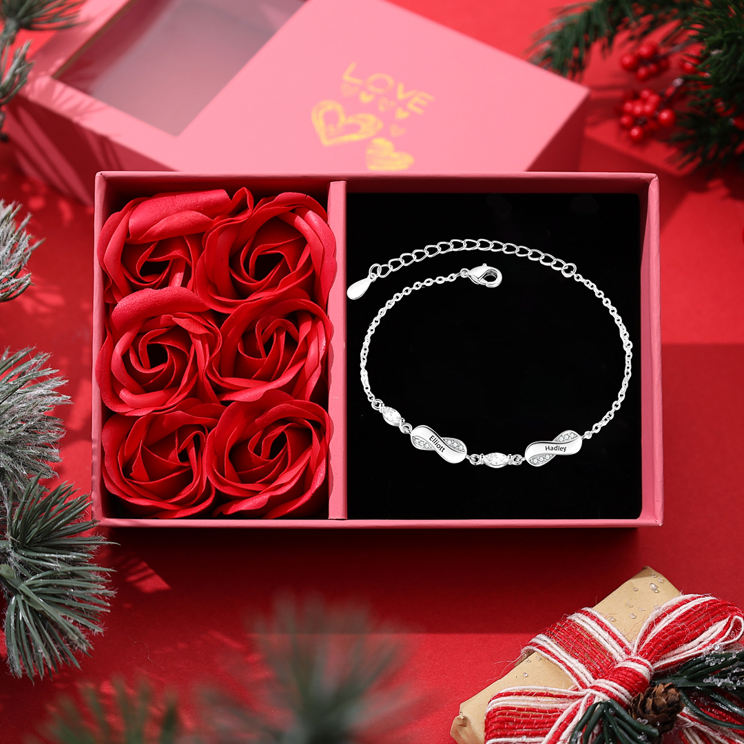 Bracelet Prénom Personnalisé pour Femme – Jusqu’à 5 Noms, Bracelet Infini Symbolique d’Amour