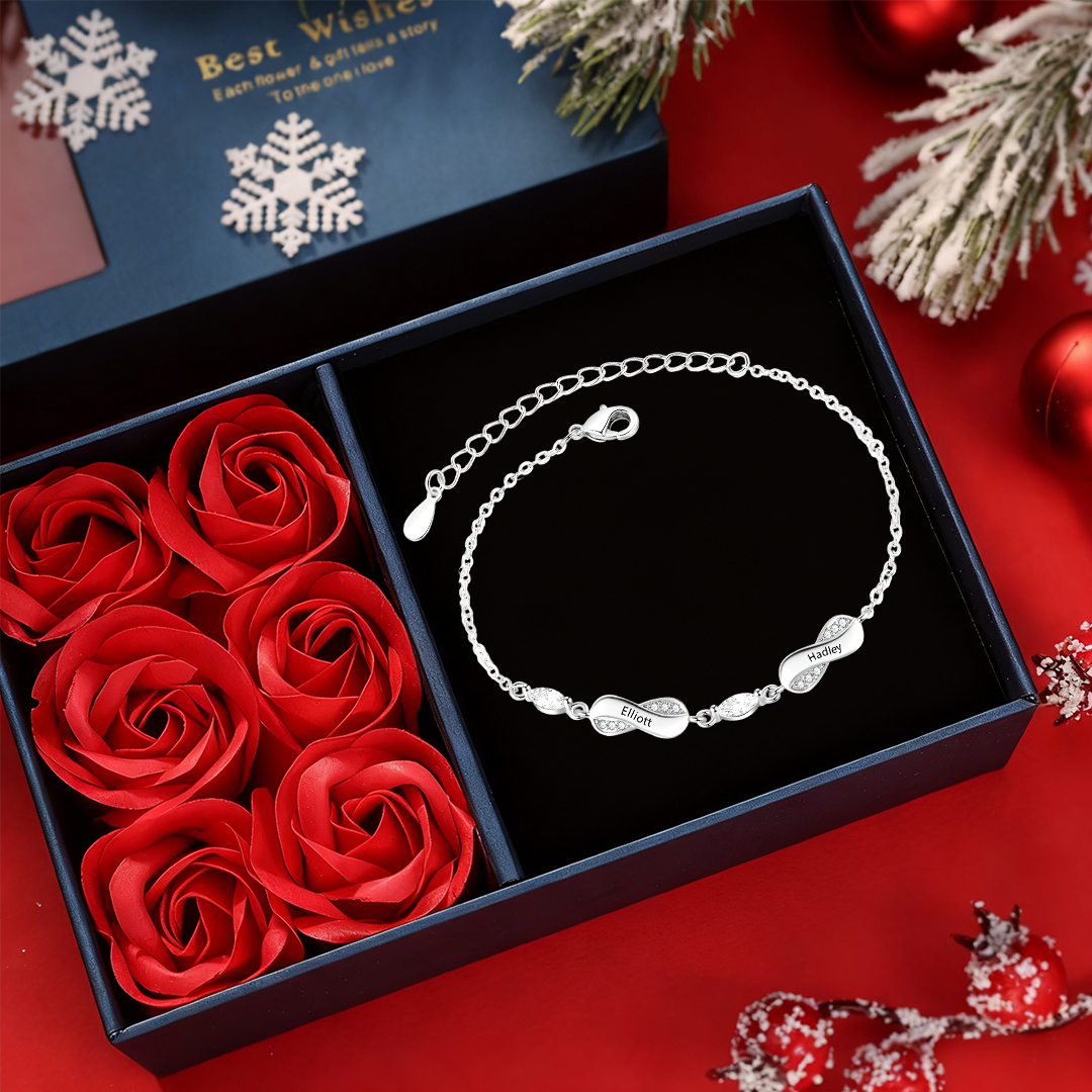Bracelet Prénom Personnalisé pour Femme – Jusqu’à 5 Noms, Bracelet Infini Symbolique d’Amour