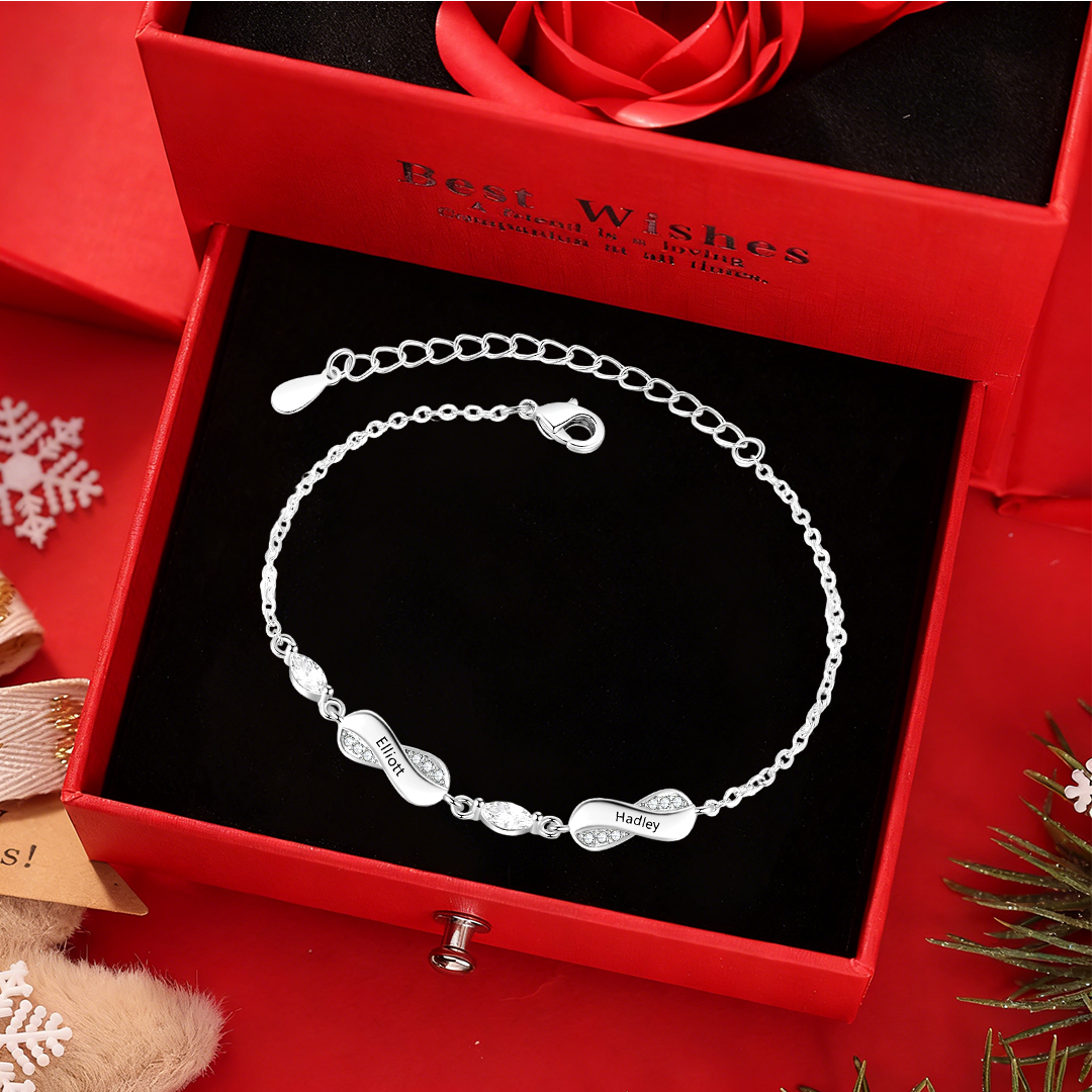Bracelet Prénom Personnalisé pour Femme – Jusqu’à 5 Noms, Bracelet Infini Symbolique d’Amour