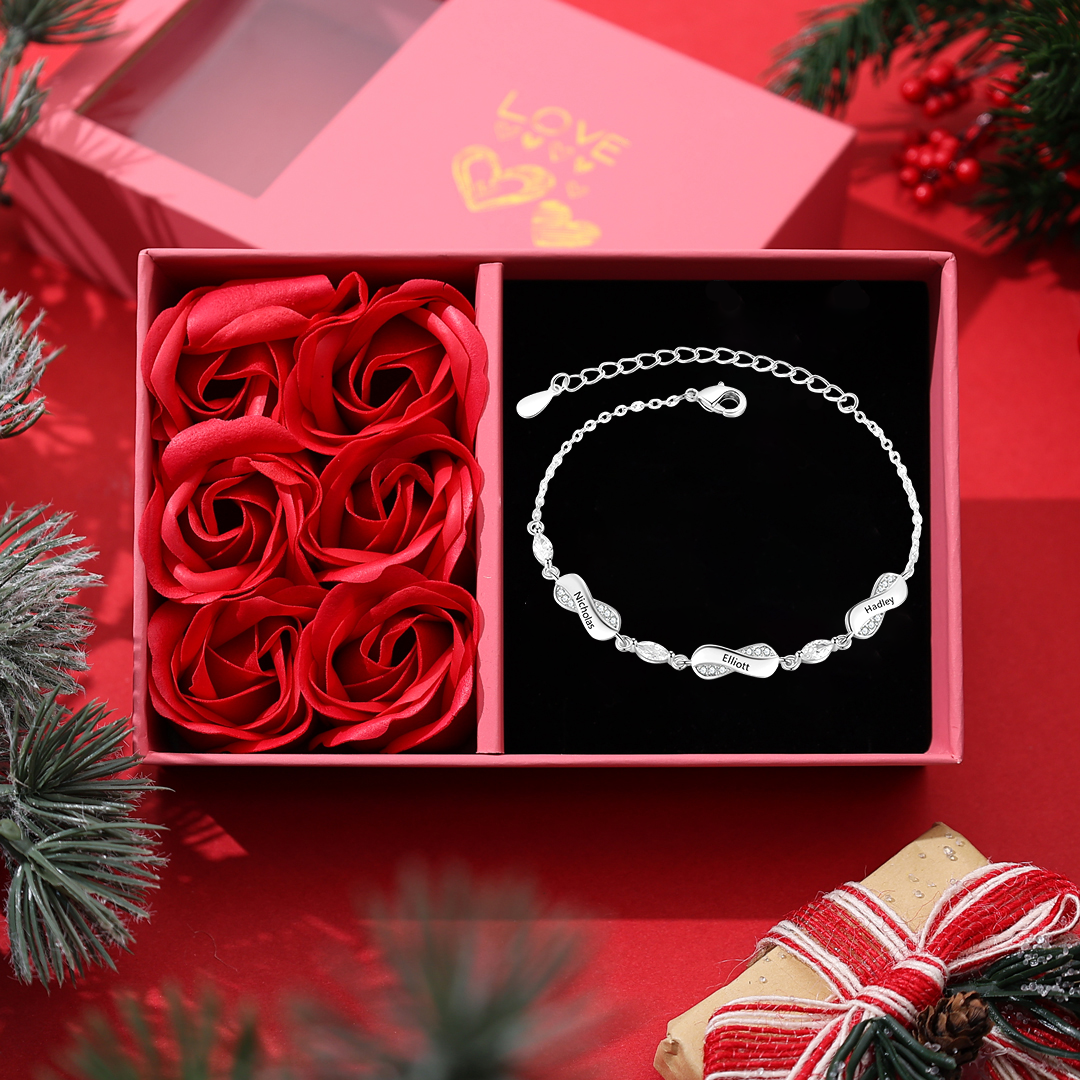 Bracelet Prénom Personnalisé pour Femme – Jusqu’à 5 Noms, Bracelet Infini Symbolique d’Amour