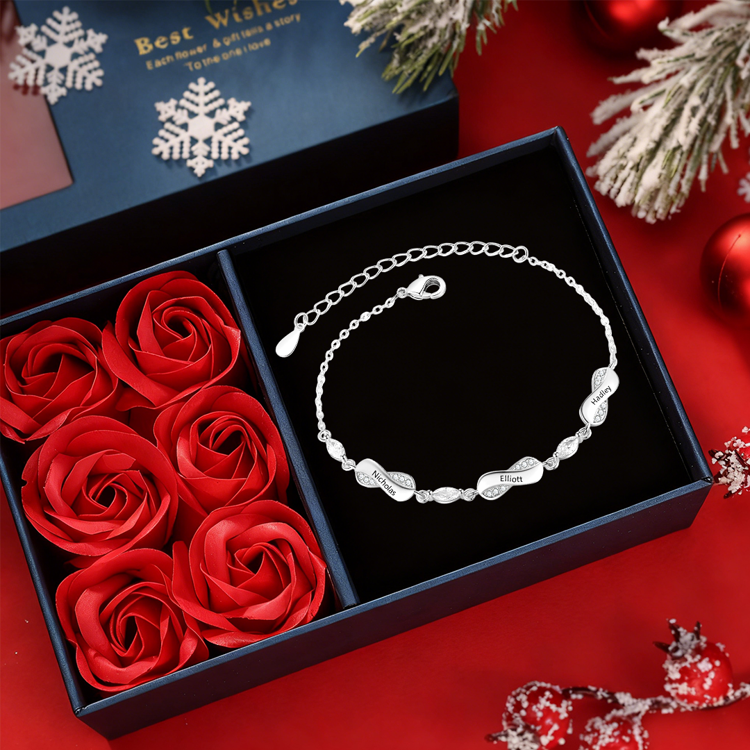 Bracelet Prénom Personnalisé pour Femme – Jusqu’à 5 Noms, Bracelet Infini Symbolique d’Amour