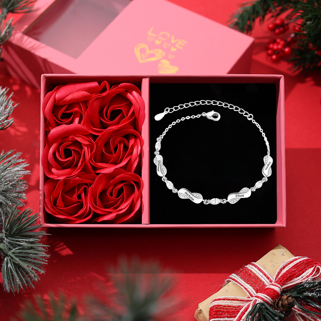 Bracelet Prénom Personnalisé pour Femme – Jusqu’à 5 Noms, Bracelet Infini Symbolique d’Amour