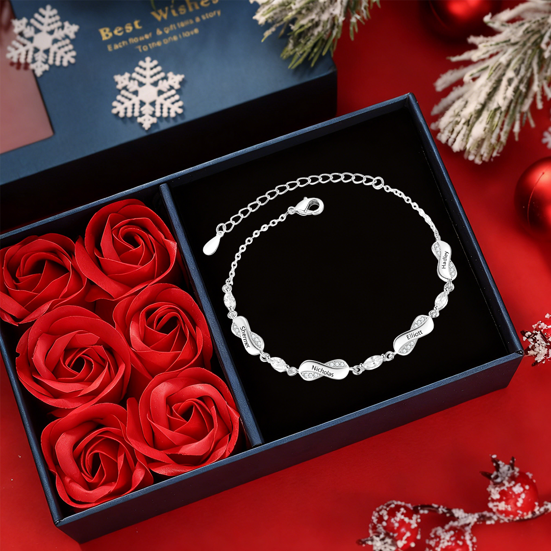 Bracelet Prénom Personnalisé pour Femme – Jusqu’à 5 Noms, Bracelet Infini Symbolique d’Amour