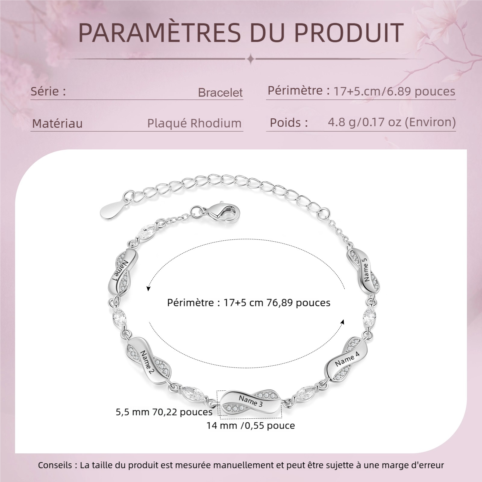 Bracelet Infini Élégance 1-5 personnalisé Prénom bracelet personnalisé femme Cadeau pour Femme/ | Jessemade
