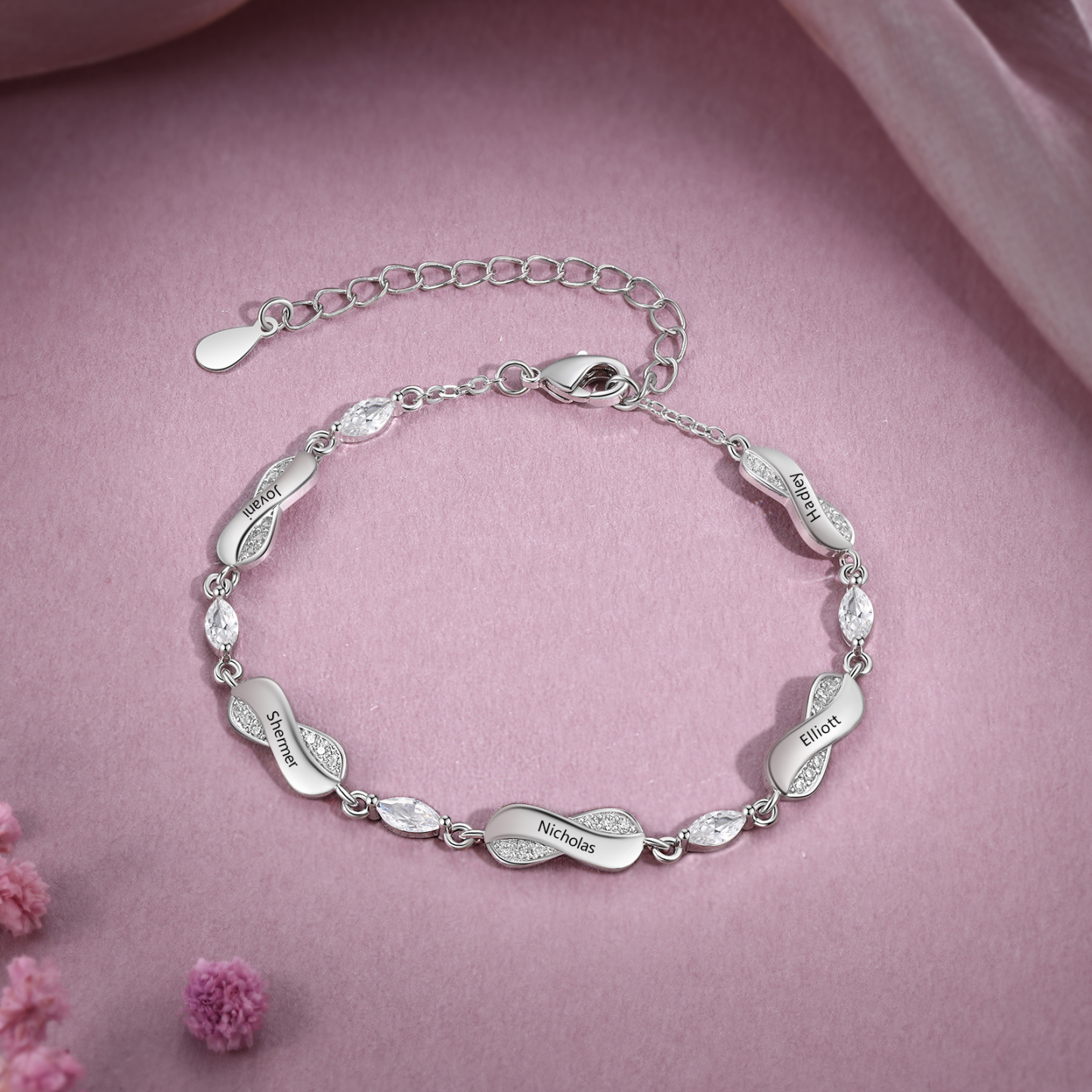 2PCS Coffret Cadeau Collier coeur et Bracelet 5 Prénoms Personnalisés avec 5 Pierres de Naissance Collier Bracelet Personnalisé pour Femme | Jessemade
