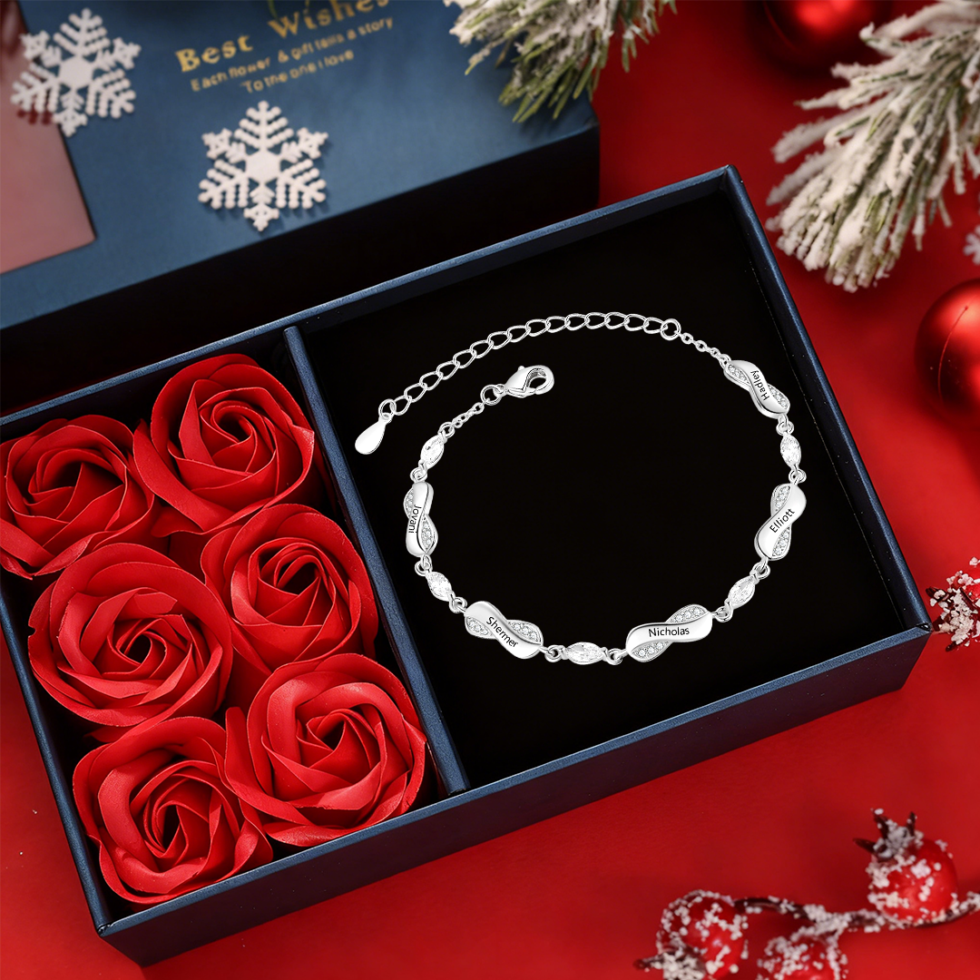 Bracelet Prénom Personnalisé pour Femme – Jusqu’à 5 Noms, Bracelet Infini Symbolique d’Amour