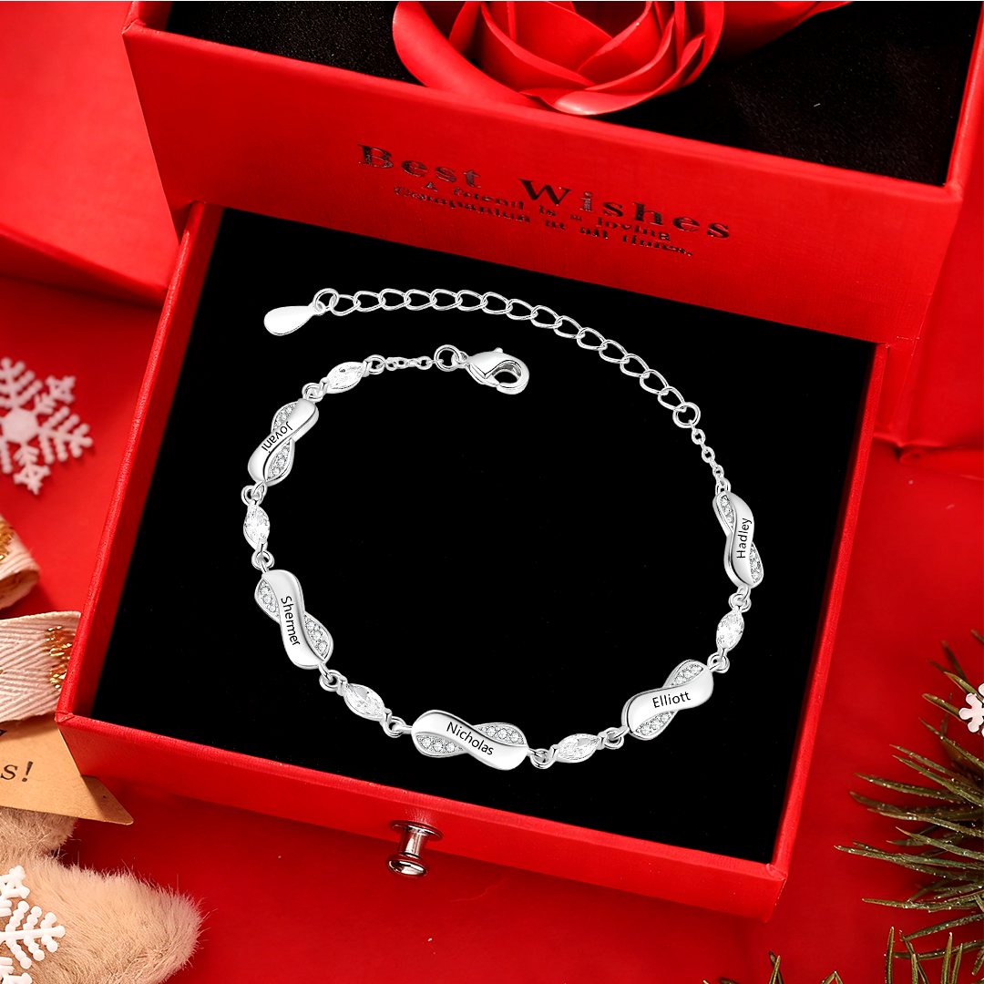 Bracelet Prénom Personnalisé pour Femme – Jusqu’à 5 Noms, Bracelet Infini Symbolique d’Amour