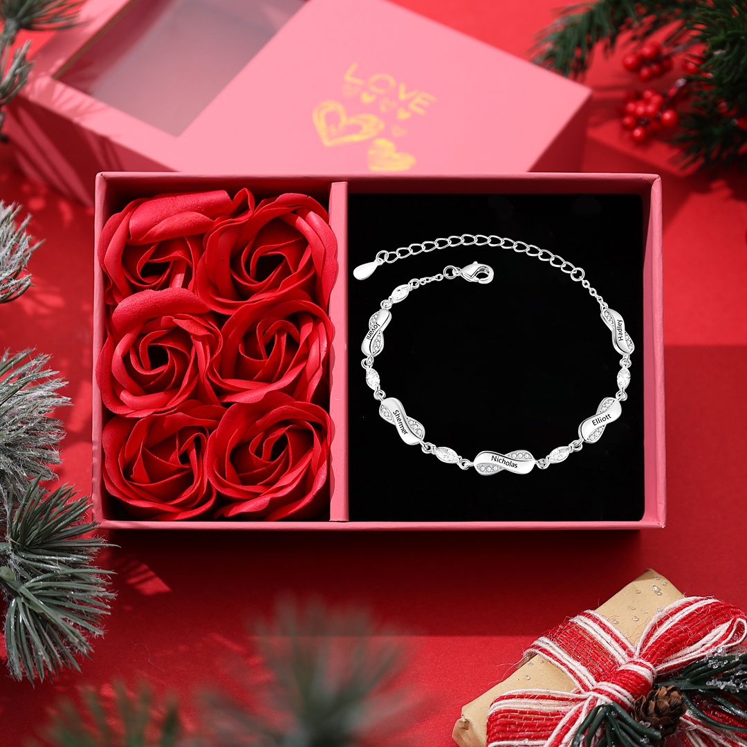 Bracelet Prénom Personnalisé pour Femme – Jusqu’à 5 Noms, Bracelet Infini Symbolique d’Amour