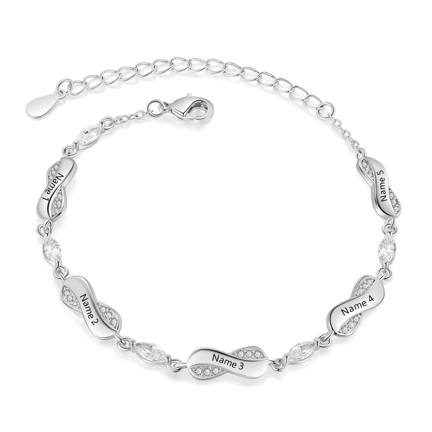 2PCS Coffret Cadeau Collier coeur et Bracelet 5 Prénoms Personnalisés avec 5 Pierres de Naissance Collier Bracelet Personnalisé pour Femme | Jessemade