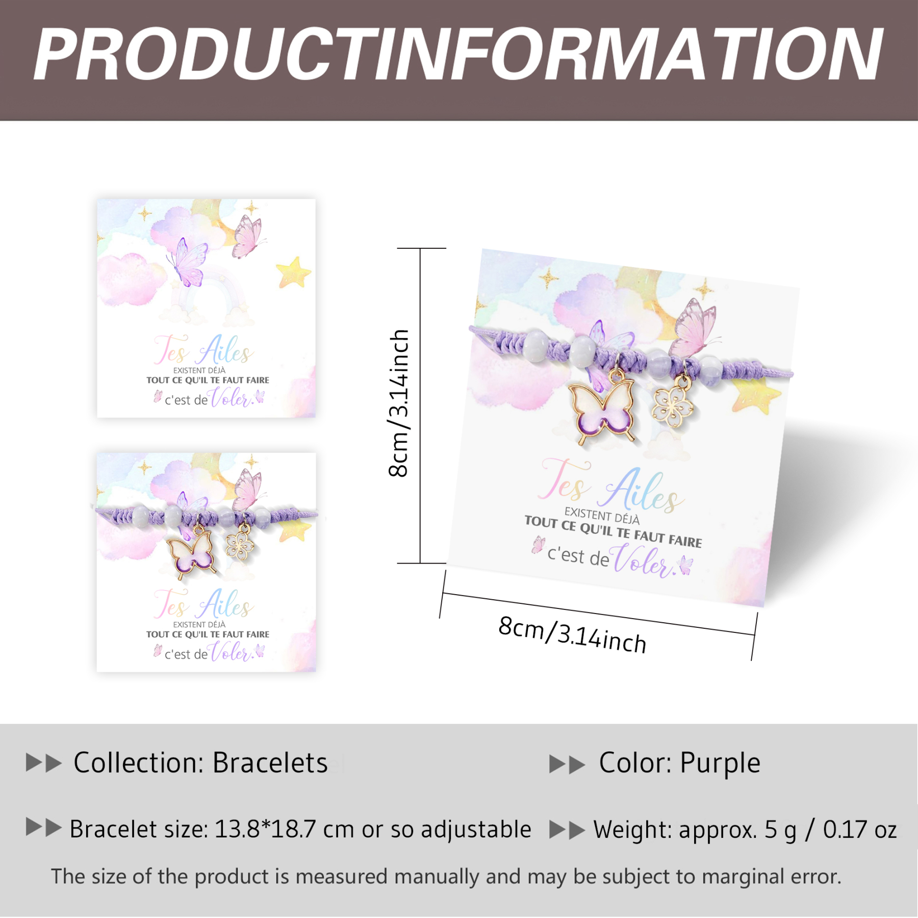 Bracelet Papillon et Fleur- Cadeau Rentrée Scolaire Premier Jour d’École pour Enfants