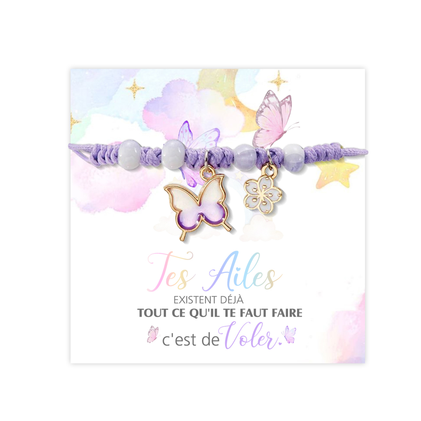 Bracelet Papillon et Fleur- Cadeau Rentrée Scolaire Premier Jour d’École pour Enfants