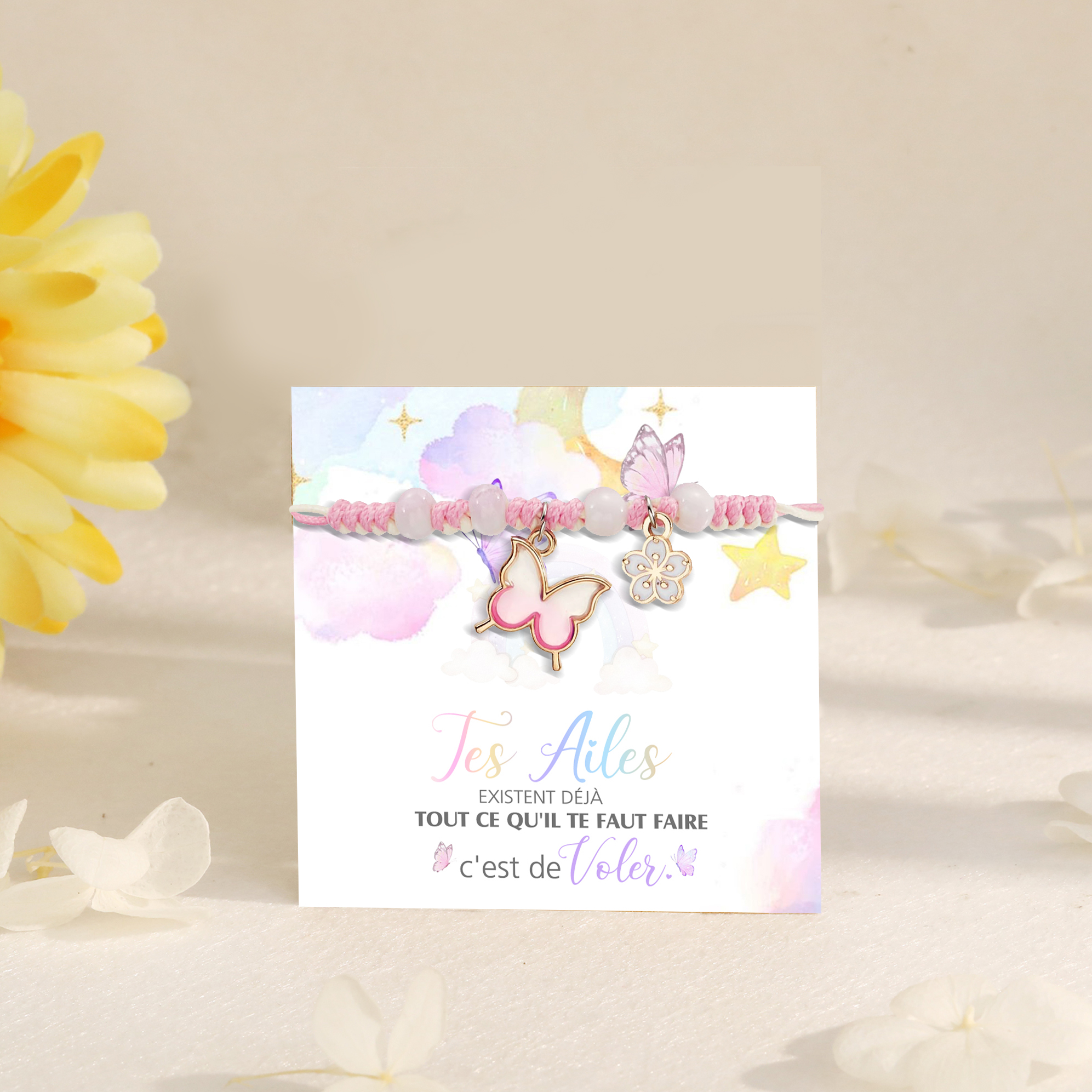 Bracelet Papillon et Fleur- Cadeau Rentrée Scolaire Premier Jour d’École pour Enfants
